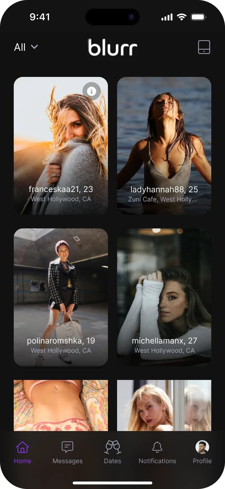Home grid of member photos