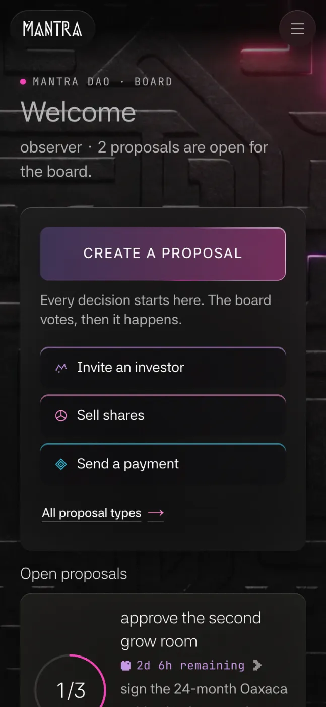 Mantra DAO overview on a phone