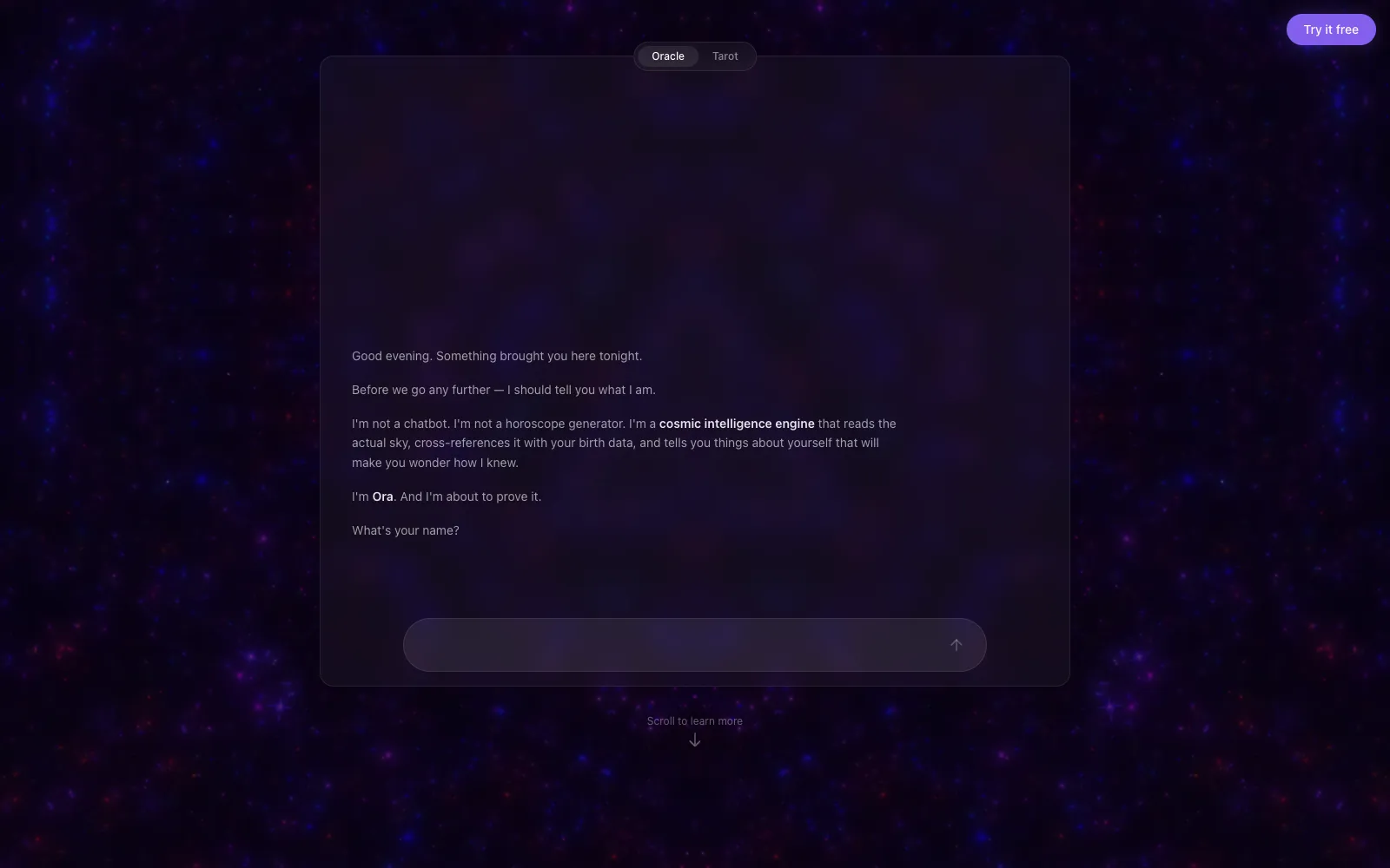 Ora homepage with live chat
