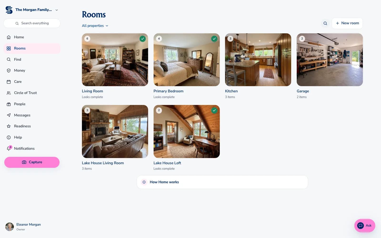 Rooms across two properties (demo family)